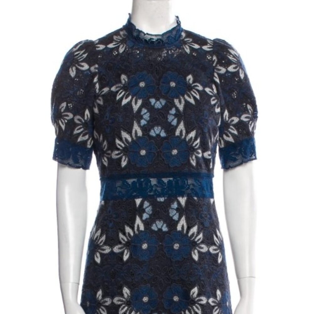 Sea New York A-line Blue Lace Pattern Mini Dress Size: XS | US 0 (Orig. $420)